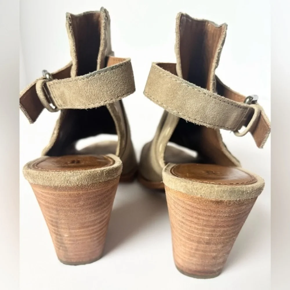 Frye‎ Dani Pickstitch Suede Peep Toe Heeled Sandals